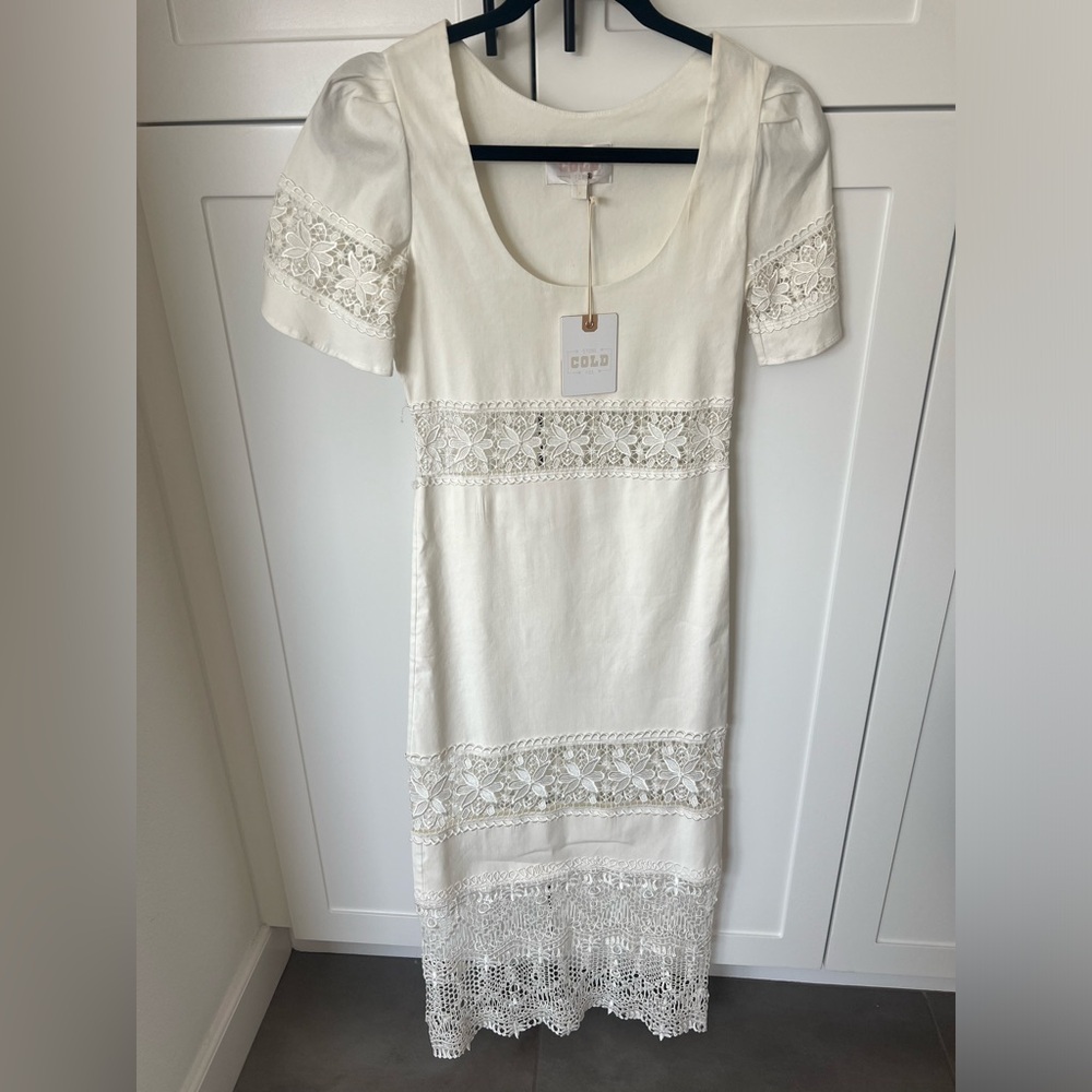 BNWT STONE COLD FOX Dryden dress linen and lace blend